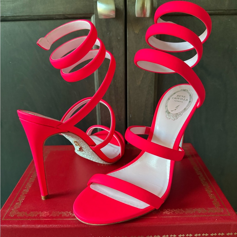 Rene Caovilla pink strap heels